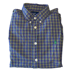 Ralph Lauren Kids Medium Blue, Yellow, Red Plaid Long Sleeve Button Down Shirt